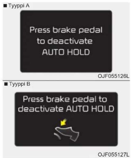 Tyyppi A Press brake pedal to deactivate AUTO HOLD OJF055126L Tyyppi B Press brake pedal to deactivate AUTO HOLD OJF055127L