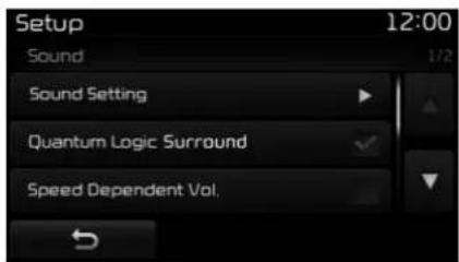 Setup 12:00 Sound 1/2 Sound Setting Quantum Logic Surround Speed Dependent Vol.