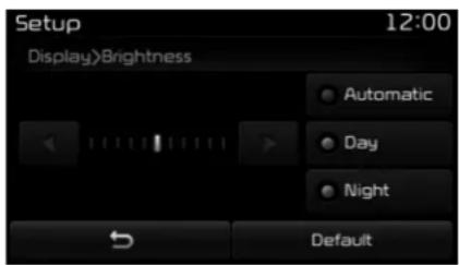 Setup 12:00 Display>Brightness Automatic Day Night Default