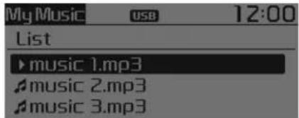 My Music USB 12:00 List ►music 1.mp3 ►music 2.mp3 ►music 3.mp3