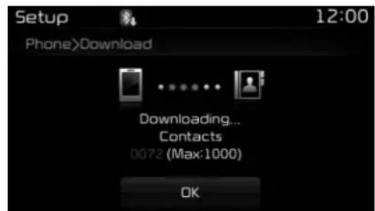 Setup Phone>Download Downloading... Contacts 0072 (Max:1000) OK