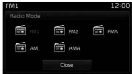 FM1 12:00 Radio Mode FM1 FM2 FMA AM AMA Close