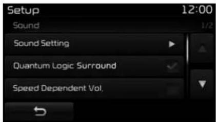 Setup 12:00 Sound 1/2 Sound Setting Quantum Logic Surround Speed Dependent Vol.