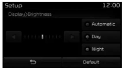 Setup 12:00 Display>Brightness Automatic Day Night Default