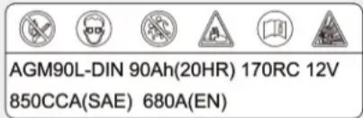 AGM90L-DIN 90Ah(20HR) 170RC 12V 850CCA(SAE) 680A(EN)