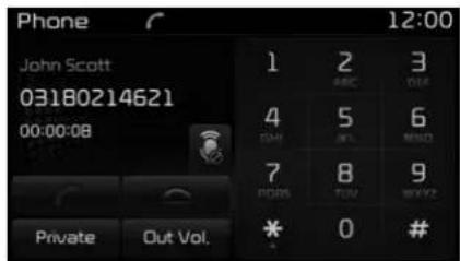 Phone 12:00 John Scott 03180214621 00:00:08 1 2 3 ABC DIA 4 5 6 SUN MISO 7 8 9 RICH TUN BYYZ * Out Vol. Private Out Vol.