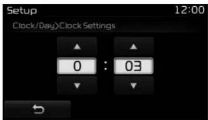 Setup 12:00 Clock/Day>Clock Settings 0 : 03