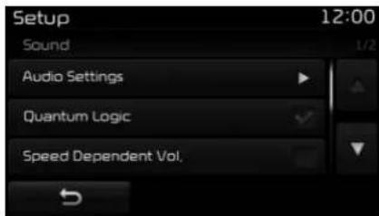 Setup 12:00 Sound Audio Settings Quantum Logic Speed Dependent Vol.