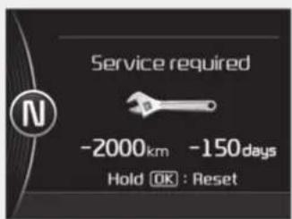 Service required -2000km -150days Hold OK : Reset
