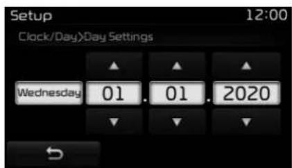 Setup 12:00 Clock/Day>Day Settings Wednesday 01.01.2020