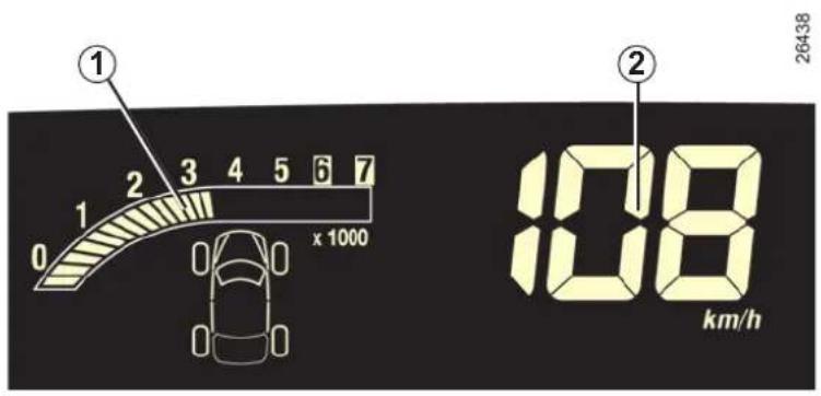① 2 3 4 5 6 7 1 0 x 1000 ② 108 km/h 26438