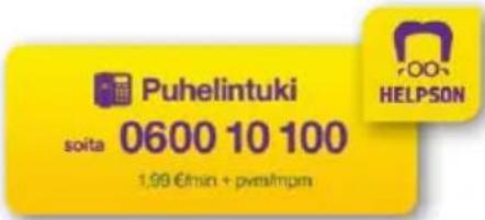 Puhelintuki soita 0600 10 100 1.99 €/min + pvs/mpm HELPSON