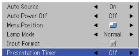 Auto Source Auto Power Off Menu Position Lamp Mode Input Format Presentation Timer On Off Normal Off