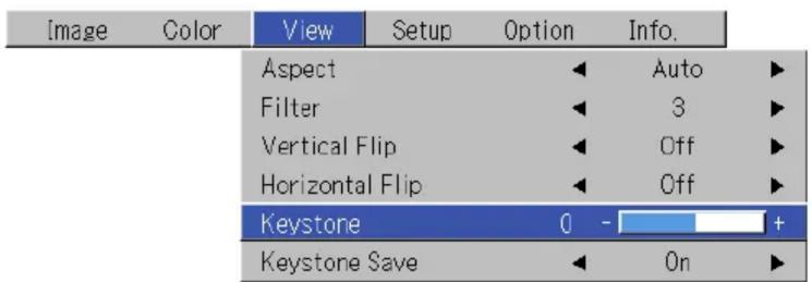 Image Color View Setup Option Info. Aspect Auto Filter 3 Vertical Flip Off Horizontal Flip Off Keystone 0 - + Keystone Save On