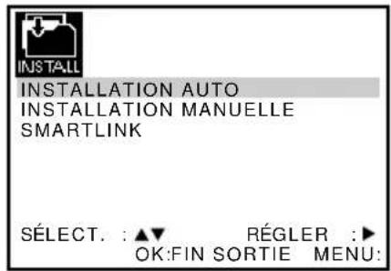 INSTALLATION AUTO INSTALLATION MANUELLE SMARTLINK SÉLECT. : ▲▼ RÉGLER :► OK:FIN SORTIE MENU: