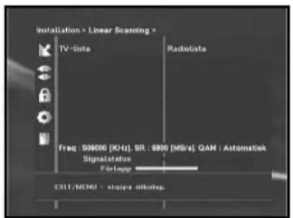 Installation > Linear Scanning > TV-lens Radio-lens Freq 59800 [GHz], SR : 9900 [MS/s] QAM : Automatik Signalstatus Pathmap EXIT/MEM - shape sikolog.