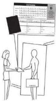 Diagram illustrating a medical or diagnostic procedure with labeled components and a person interacting with a device labeled 'ACCESS'