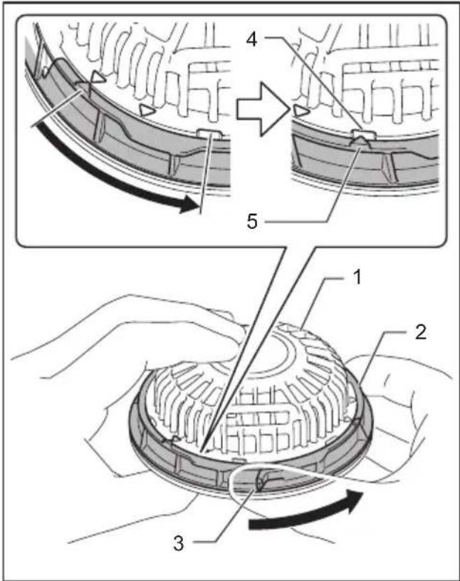 Technical diagram illustrating a mechanical assembly with numbered components and directional arrows indicating process flow.