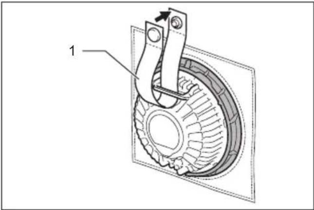 Technical diagram of a mechanical assembly with labeled component 1 (no text or symbols present)
