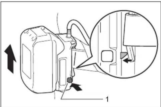 Technical diagram showing a mechanical component with directional arrows and a magnified inset highlighting a specific feature.
