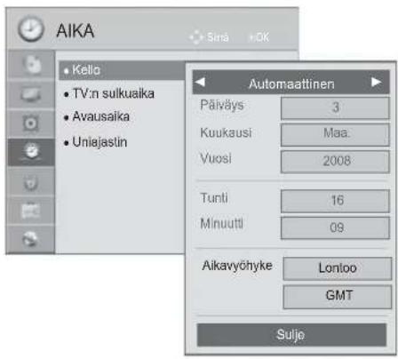 AIKA Kello TV:n sulkuaika Avausaika Uniajastin Automaattinen Päiväys 3 Kuukausi Maa. Vuosi 2008 Tunti 16 Minuutti 09 Aikavyöhyke Lontoo GMT Sulje