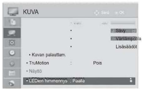 KUVA • Kuvan palauttam. • TruMotion : Pois • Näyttö • LEDien himmennys : Paälla