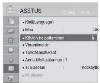 ASETUS Klell(Language) Maa Käytön helpottaminen Virranilmaisin Tendasasetukset Anna käyttäljätunnus : 1 Tila-asetus Kotikäyttö IR Bläster