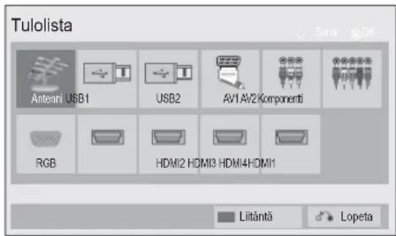 Tulolista Antenni USB1 USB2 AV1 AV2 Componenti RGB HDMI2 HDMI3 HDM4HDMI1 Littântă Lopeta