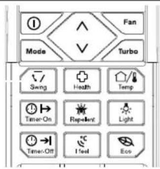 Fan Mode Turbo Swing Health Temp Timer-On Repetent Light Timer-Off Feel Eco