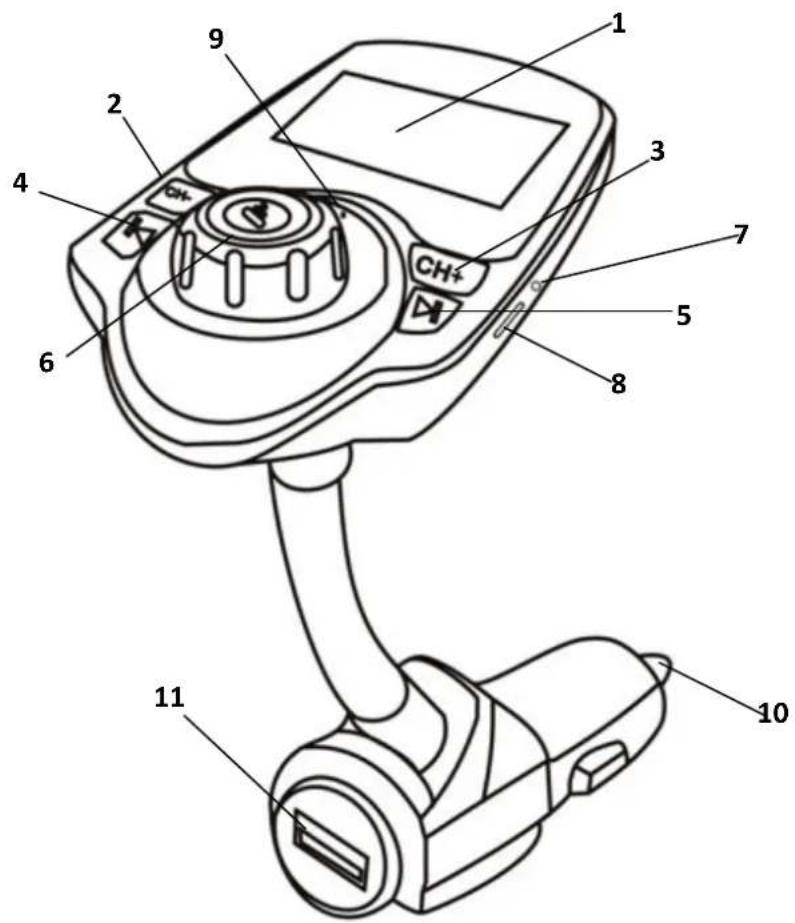 Technical diagram of a handheld device with numbered parts labeled for identification.