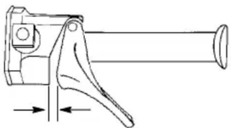 Technical line drawing of a mechanical clamp or tool with directional arrows indicating movement (no text or symbols)