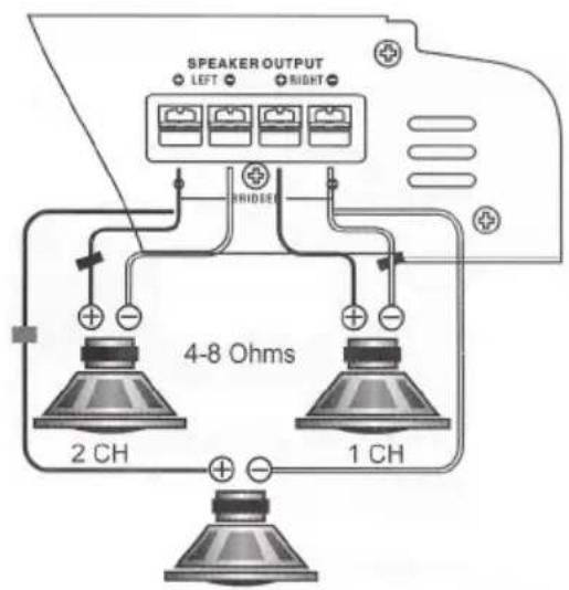 SPEAKER OUTPUT LEFT RIGHT BRIDERS 4-8 Ohms 2 CH 1 CH