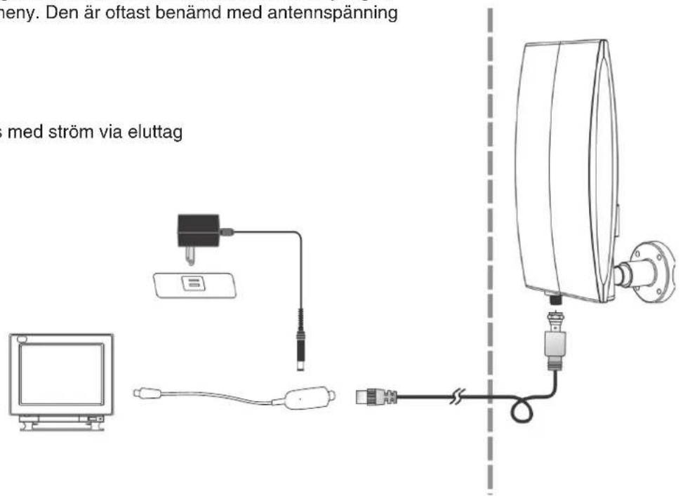 Den är oftast benämd med antennspänning med ström via eluttag