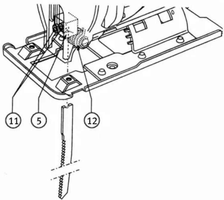 Technical diagram of a mechanical assembly with numbered parts labeled 11, 5, and 12