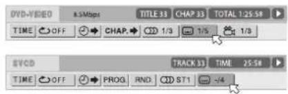 DVD-VIDEO 8.5 Mbps TITLE 33 CHAP 33 TOTAL 1:25:58 TIME OFF CHAP 1/3 1/5 1/3 SVCD TRACK 33 TIME 25:56 TIME OFF PROG RND ST1 -4