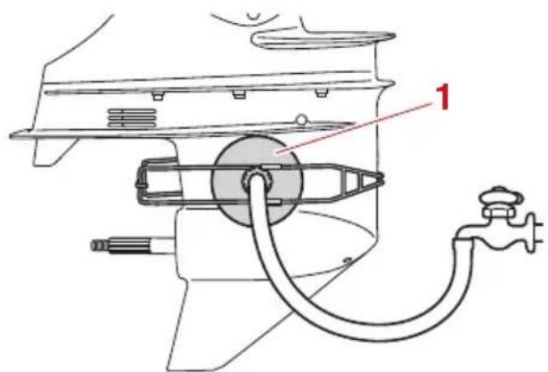 Technical diagram of a mechanical device with labeled component '1' and pipe connection