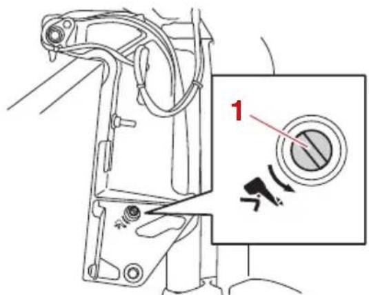 Technical diagram showing a mechanical component with labeled parts and a magnified inset highlighting a circular component with directional arrows.
