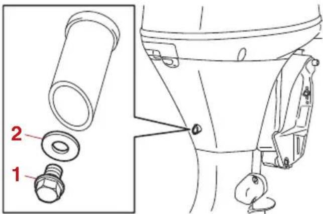 Technical diagram showing mechanical components with numbered parts labeled 1 and 2