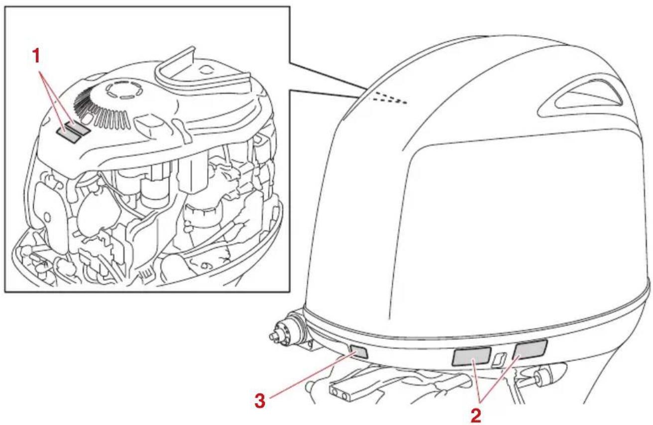 Technical diagram of a boat hull with labeled parts including head, side, and front views
