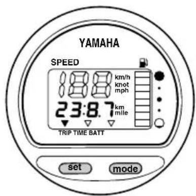 YAMAHA SPEED 188 km/h knot mph 23:8.7 km mile TRIP TIME BATT set mode
