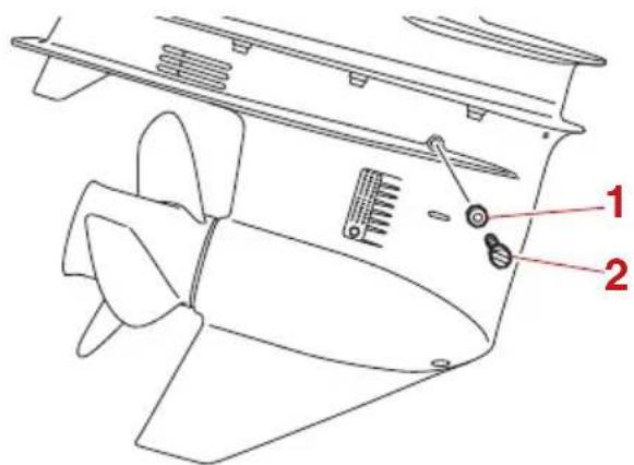 Technical diagram of a propeller or fan assembly with numbered parts labeled 1 and 2