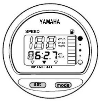YAMAHA SPEED 18.8 km/h knot mph 86:2.7 km mile TRIP TIME BATT set mode
