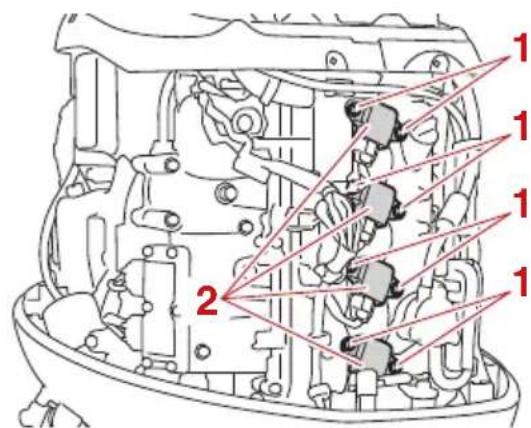 Technical diagram of an engine component with numbered parts labeled 1 and 2
