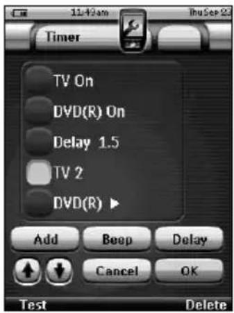 Timer TV On DVD(R) On Delay 1.5 TV 2 DVD(R) Add Beep Delay Cancel OK Test Delete