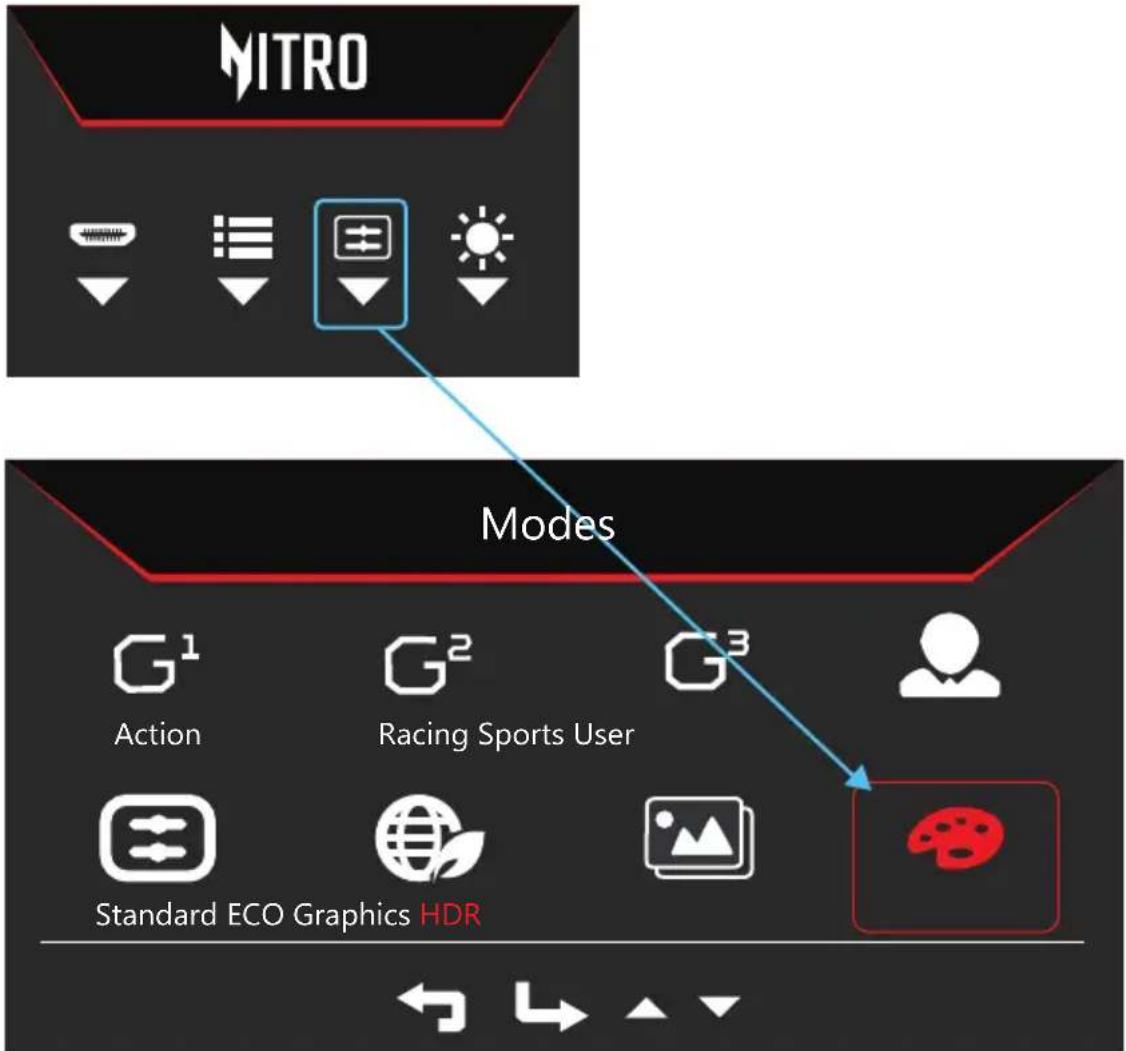 MITRO Modes G¹ G² G³ Action Racing Sports User Standard ECO Graphics HDR