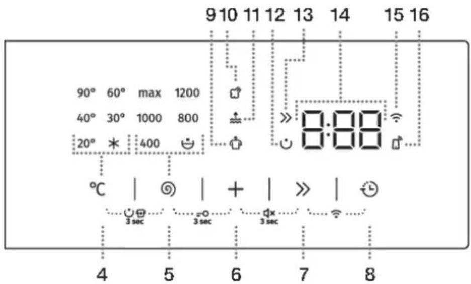 9 10 11 12 13 14 15 16 90° 60° max 1200 40° 30° 1000 800 20° * 400 8:88 °C | + | > | 3 sec 3 sec 3 sec 4 5 6 7 8