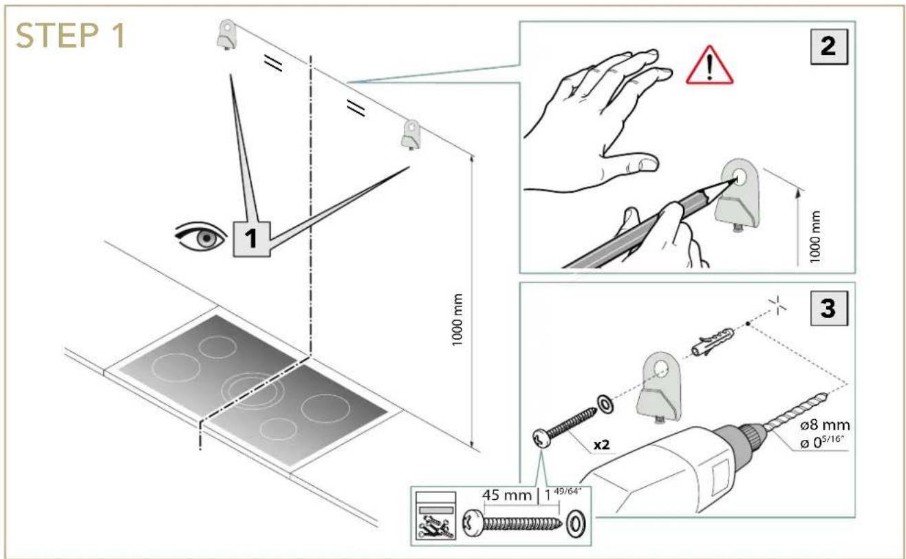 STEP 1 1 1000 mm 2 1000 mm 3 x2 ø8 mm ø 0⁵/¹⁶" 45 mm 1 49/64" 0