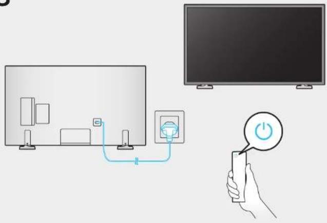 Diagram showing connection between a monitor and a power screen, with a hand holding a phone to press the power button.