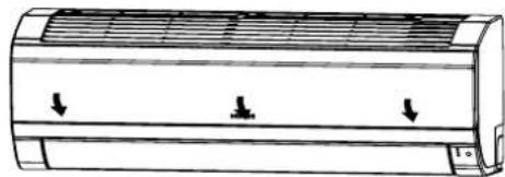 Diagram of a cylindrical air conditioner unit with cooling fins and airflow arrows (no text or symbols)