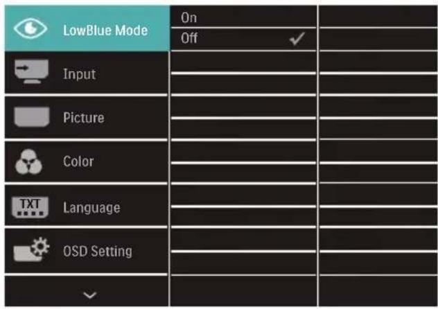 LowBlue Mode On Off Input Picture Color Language OSD Setting